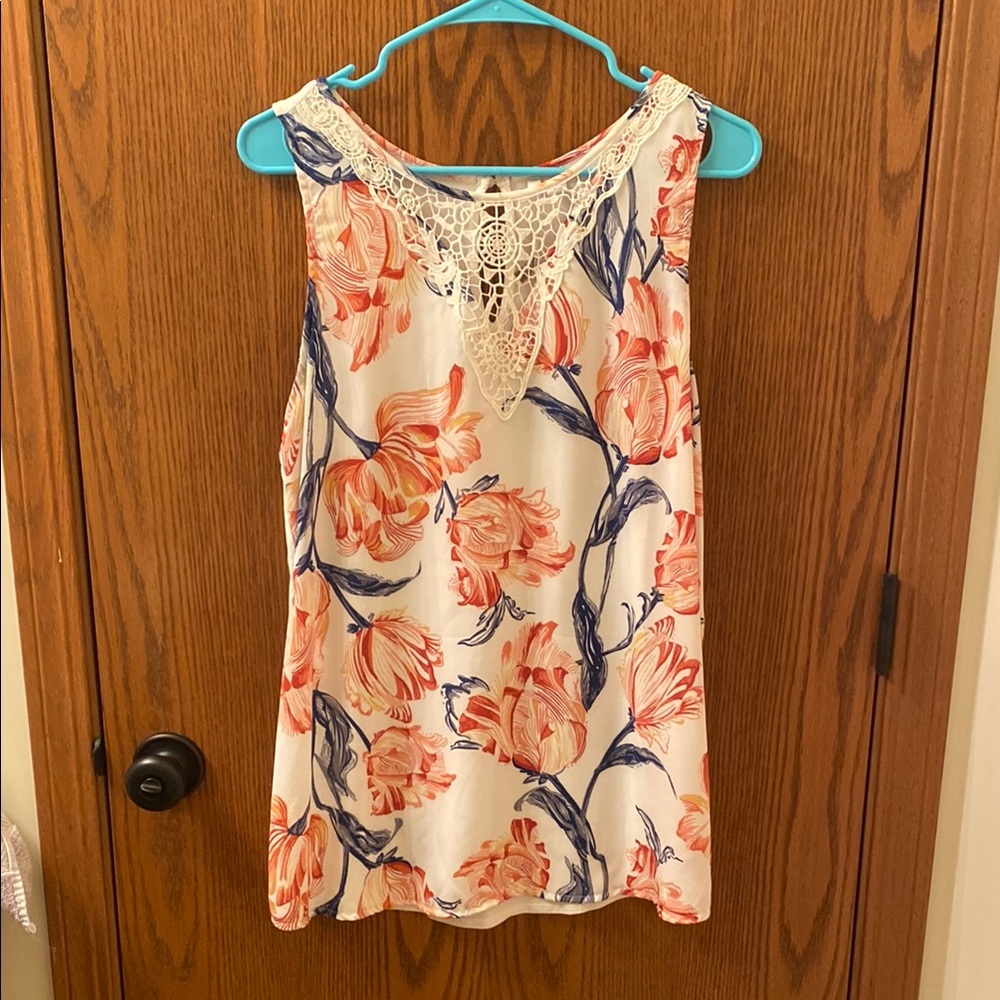 Floral Sleeveless Top with Lace Detail
